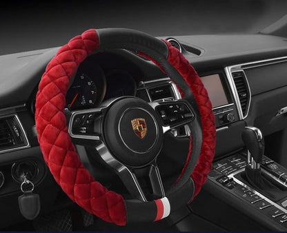 HAOKAY Luxury Fluffy Steering Wheel Cover for Women,Soft Warm Short Plush Steering Wheel Cover Red Fuzzy with Universal 14.5-15 Inch