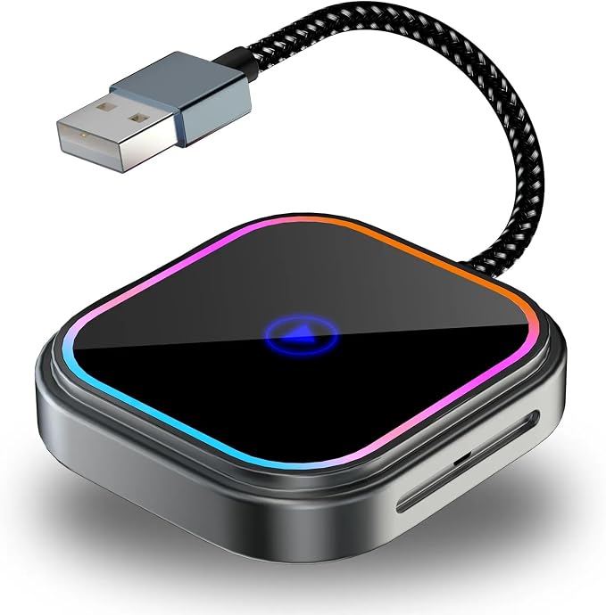 2-in-1 Wireless CarPlay Adapter, for Android Auto to CarPlay Converter Plug-and-Play Supports Original Car Controls with USB-A and USB-C Connectors
