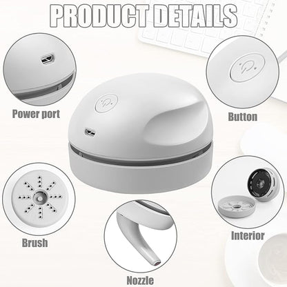 prowithlin Desktop Vacuum Cleaner USB Charging with Vacuum Nozzle Cleaning Brush, Detachable Design & Portable Mini Table Dust Vaccum Cleaners, Cleaning Dust, Crumbs, Piano, Computer, Car Etc(Gray)