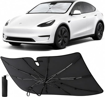 Econour Tesla Model 3/Y Windshield Umbrella Sun Shade Fit for Tesla 3/Y (2017-2026), Car Window Shade for Front Windshield, Sun Blocker Visor Extender | Heat Protection Front Window Cover 57"x33.5"