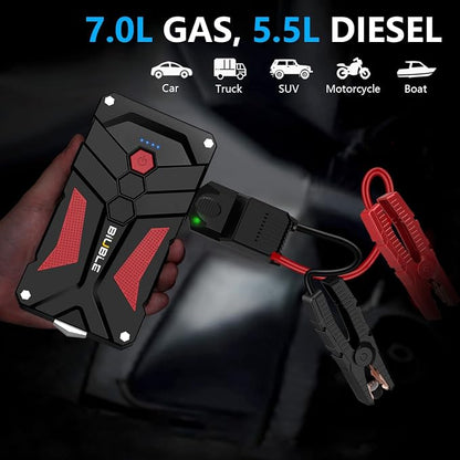 Jump Starter Car Jump Starter Auto Battery Booster Pack 5000A Peak 12V with USB-C Quick Charge,Lithium Jump Box with LED Light(Up to 7.0L Gas or 5.5L Diesel Engine)