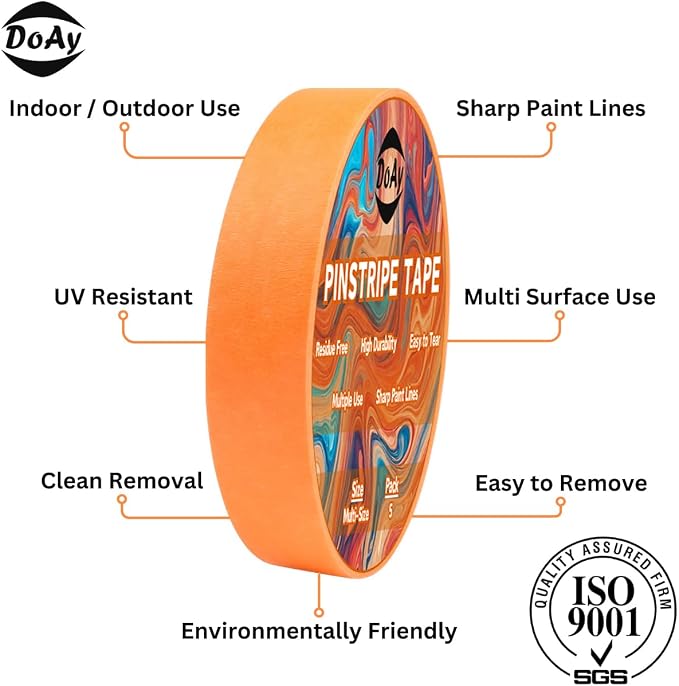 5 Rolls Pinstripe Tape - Masking Tape 1/16", 1/8", 1/4", 1/2", 3/4" - Thin Painters Masking Automotive Tape for DIY, Car, Auto, Paint, Art, Tumblers (Orange)