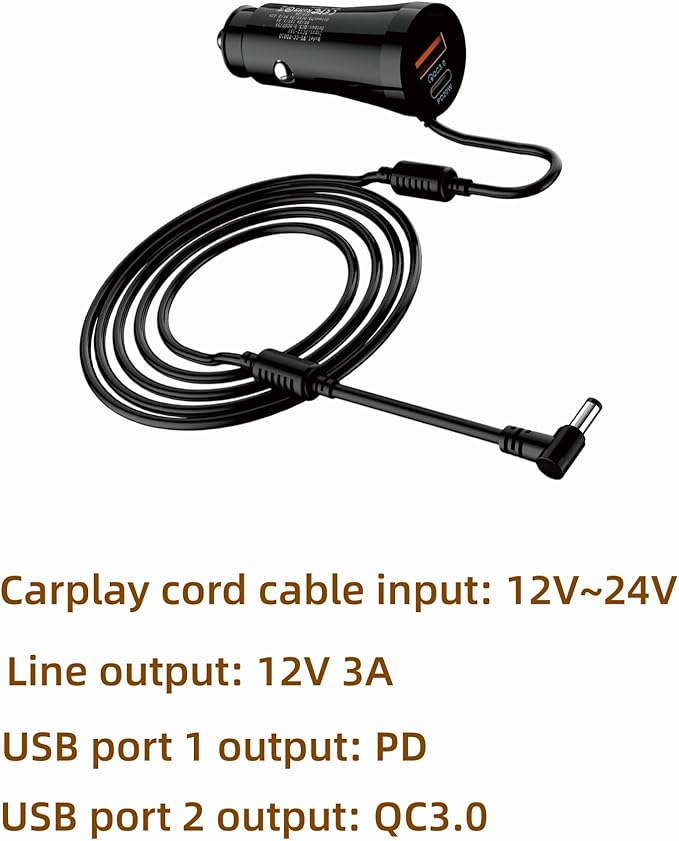 12V Power Cord Adapter Compatible with Apple carplay Android auto Screen, Cord Cable for car car Play Screen(9.8FT)