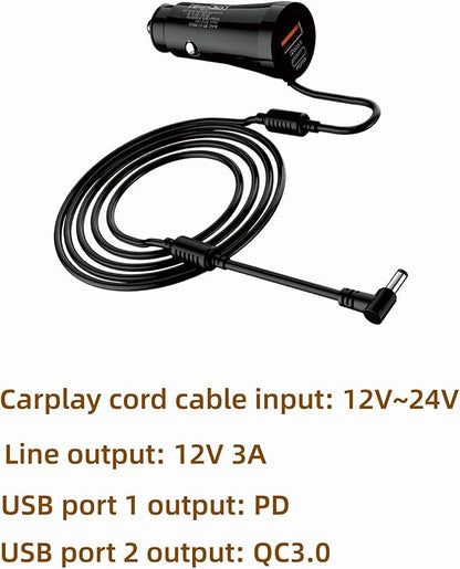 12V Power Cord Adapter Compatible with Apple carplay Android auto Screen, Cord Cable for car car Play Screen(9.8FT)