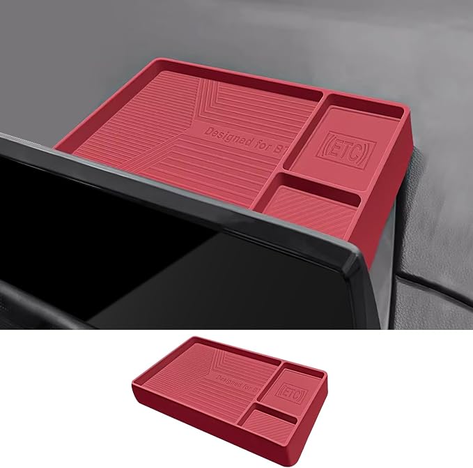 Temmis Dashboard Organizer for Honda CRV 2023-2026 (Gasoline & Hybrid), Silicone Dash Board Tissue Holder Dash Storage Tray Container Box Behind Screen-Red