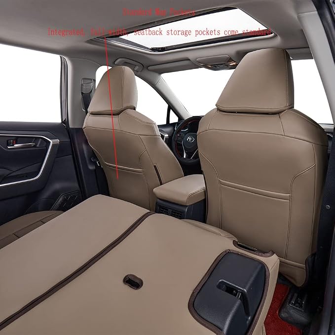 EKR Rav4 Seat Covers Custom Fit for Toyota Rav4(Gasoline) 2019 2020 2021 2022 2023 2024 2025 LE/XLE/XLE Premium/Limited,Leather Car Seat Cover Full Set for SUV,Faux Leather(Sand Beige)