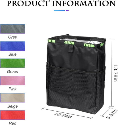 Fekey&JF Hanging Car Trash Can with Storage Pockets, Waterproof Leakproof Oxford Auto Garbage Bag, Multi-Use Organizer for Outdoor Traveling, Foldable Trash Bin for Truck, SUV, Car (Green)
