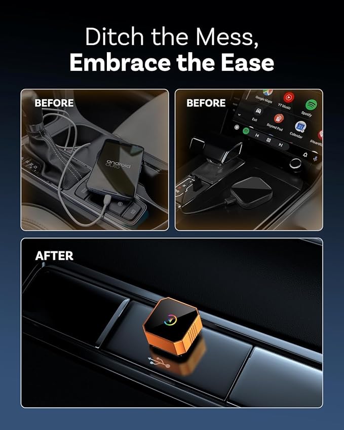 Wireless CarPlay Adapter for iPhone, Upgraded Car Play Wired to Wireless for Apple CarPlay & Android Auto, Plug & Play Auto-Reconnect Zero Lag, Compatible with iOS 10+ Android 11+, 2016+ Cars