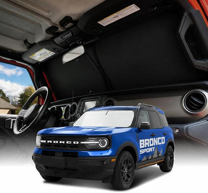 Weektic Windshield Sun Shade for Ford Bronco Sport 2021 2022 2023 2024 2025 2026, 5-Laer Ice Crystal Reflective & Heat Insulating Sunshade for Car Windshield | Silver Foldable Sun Blocker