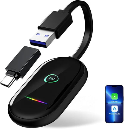 Wireless CarPlay & Android Auto Adapter – Fast & Stable Wireless Upgrade, Converts Wired CarPlay to Wireless, Plug & Play, No Delay, Compatible with iPhone 6+ & 800+ Cars (2016 & Newer)