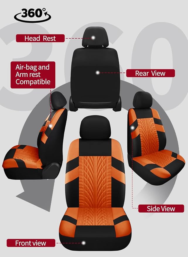 VarCozy Car Seat Covers Full Set, Front & Split Rear Bench for Car, Universal Cloth SUV, Sedan, Van, Automotive Interior Covers, Airbag Compatible