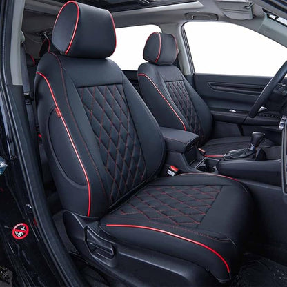 EKR CRV Seat Covers Custom Fit for Honda CRV 2017 2018 2019 2020 2021 2022,Leather Car Seat Cover Full Set for Trucks SUV,Waterproof Car Seat Cushion,Faux Leather (Black with Red Piping)