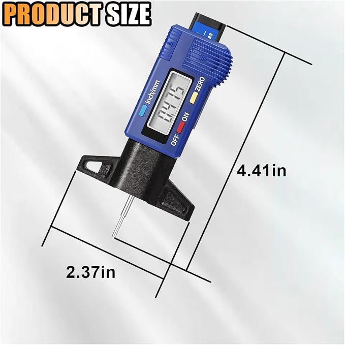 LCD Display Tire Tread Depth Gauge, Car Tire Digital Measuring Gauge Tool with Inch MM Conversion, Tire Wear Gauge Tread Checker for Motorcycle, Truck, Car, SUV, Not Include Battery