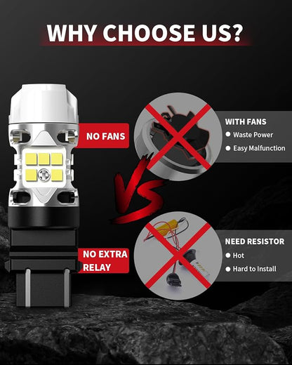 LASFIT T3 3157 LED Bulb for Reverse lights Built In Resistor Canbus Ready 4114 3156 3057 4157 4057 3457 LED White Bulb for Backup Tail Parking Brake Daytime Running Light Side Marker Turn Signal(2pcs)