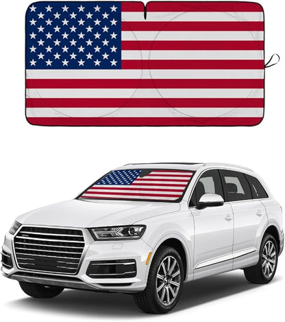 American Flag Car Windshield Sun Shade, Foldable Car Front Window Sunshade for Car SUV Truck, Auto Interior Sun Protection Cover, Blocks UV Rays & Keeps Your Vehicle Cool (USA Original Flag, Medium)