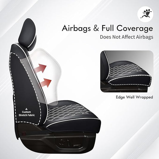 Huidasource F150 Front & Back Leather Seat Covers Accessories Fit for 2015-2025 F150 SuperCrew & 2017-2025 F250 F350 F450 Super Duty Crew Cab XL XLT Lariat King Ranch Platinum(Full Set/Black&White)