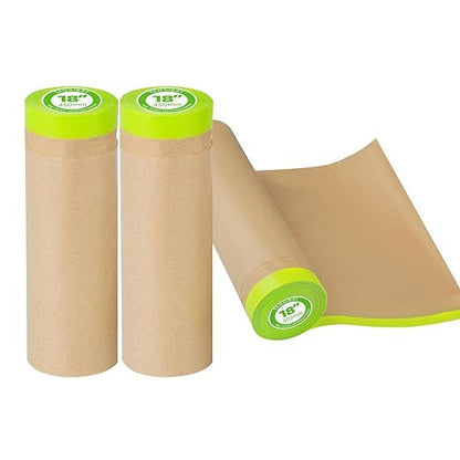 Tangibay Pre-Taped Masking Paper for Painting - 18 inch x 50 feet Tape and Drape Painters Paper, Paint Adhesive Protective Paper Roll for Covering Skirting, Frames, Cars and Auto Body (3 Rolls)