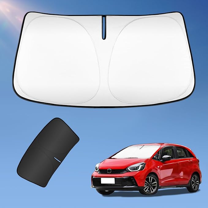 Sun Shade Sunshade for Honda Fit 2007-2024 2025 Windshield Cover, 4-Layers Sun Shield 250T Silver Coating Sun Visor for Fit EX EXL Sport Engine Foldable Window Shade Blocks UV Rays Car Accessories