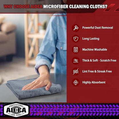 AIDEA Microfiber Cleaning Cloth Grey, 800PK, Microfiber Towels for Cars, Shop Towels Cleaning Rags, Premium Wash Cloths, Absorbent Towel for SUVs, House, Kitchen, Commercial, Cleaning Supplies 12×12"