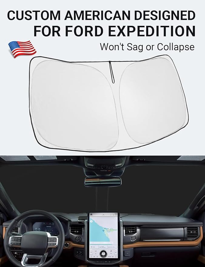 Proadsy 2026 Upgrade Front Windshield Sun Shade Foldable Sunshade Protector Custom Fit 2018-2024 Ford Expedition Accessories