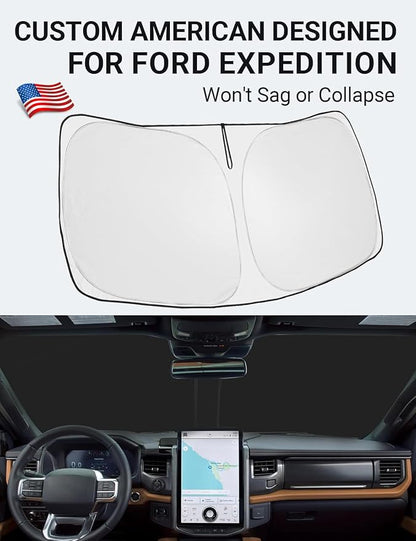 Proadsy 2026 Upgrade Front Windshield Sun Shade Foldable Sunshade Protector Custom Fit 2018-2024 Ford Expedition Accessories
