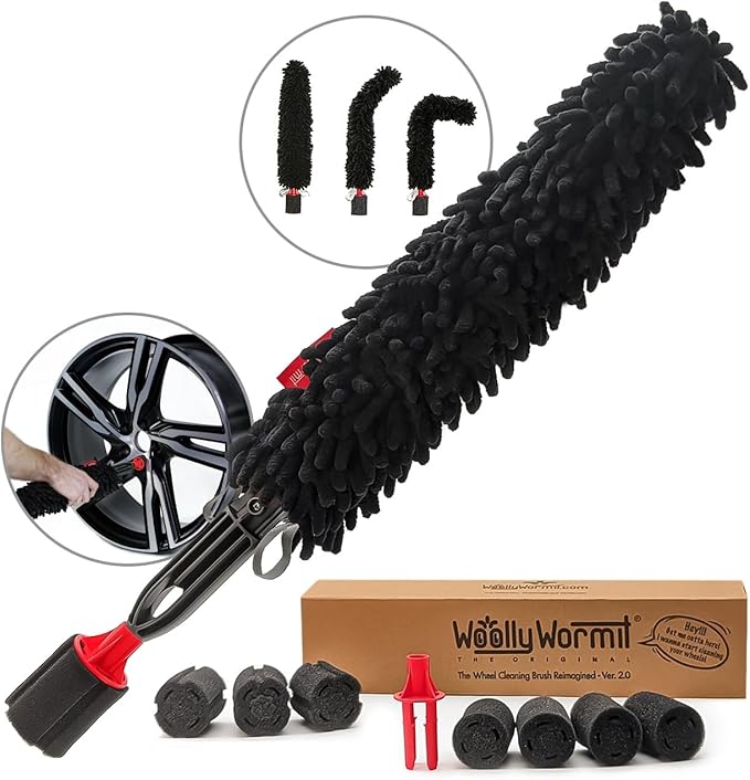 Woollywormit Wheel Cleaning Brush Car Detailing Kit - Rim Brush, Lug Nuts and Wheel Cleaner Brush Car Wash Kit -Tire Brushes for Cleaning Rims - Car Cleaning Supplies and Rim Cleaner Brush Set