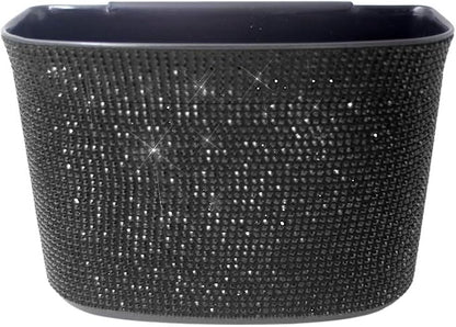 Bling Crystal Car Trash Can Auto Hanging Car Trash Can Sparkling Storage Holder Litter Container for Vehicle Office Home (Black)