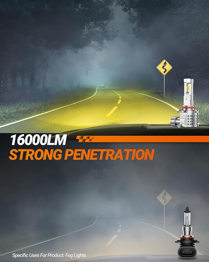 SEALIGHT H10 LED Fog Light Bulbs, 16000LM 3500K Amber Yellow Light 1000% Brightness, H10 9140 9145 Fog Lights LED Yellow, Strong Penetration, Plug and Play