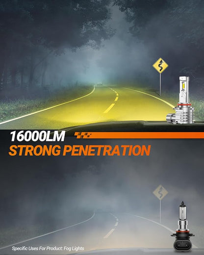 SEALIGHT H10 LED Fog Light Bulbs, 16000LM 3500K Amber Yellow Light 1000% Brightness, H10 9140 9145 Fog Lights LED Yellow, Strong Penetration, Plug and Play