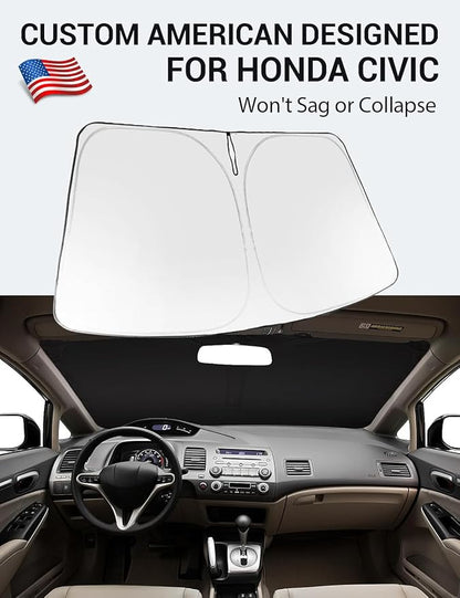 Proadsy 2026 Upgrade Windshield Sun Shade Custom Fit 2006-2011 Civic Foldable Front Sunshade Protector Sun Visor Blocks UV Rays Keep Car Cooler