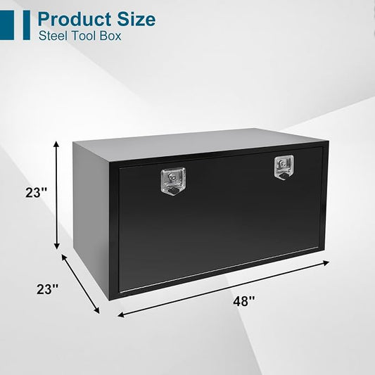 48"X23"X23" Underbody Truck Box Black Heavy Duty Steel Trailer Box Pick Up Truck Tool Box Storage Organizer w/Lock & eys