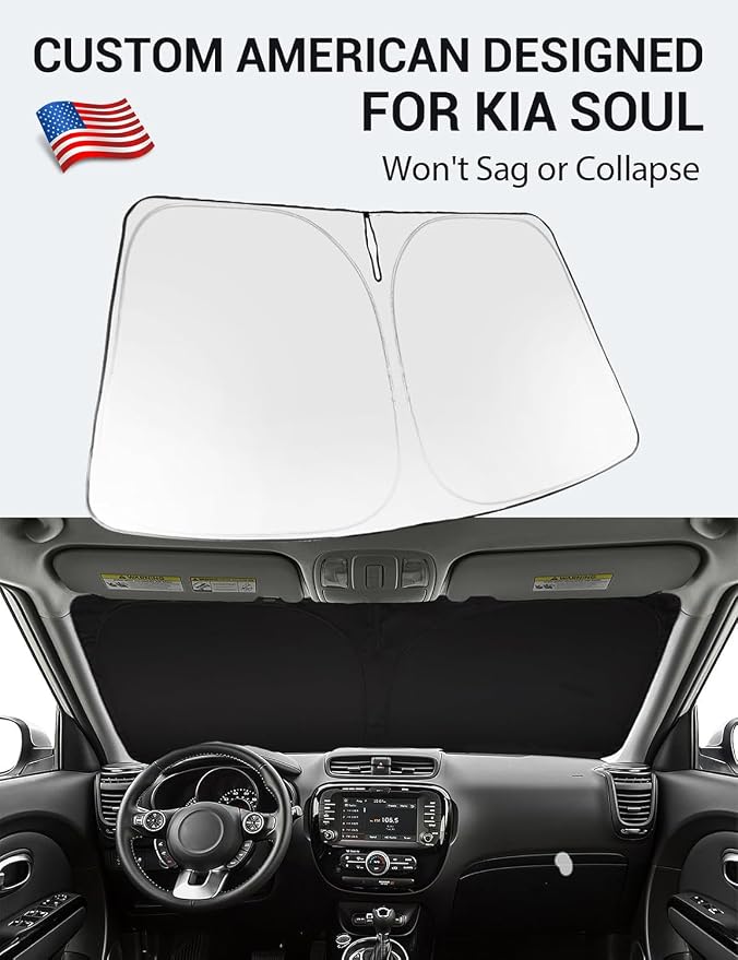 Proadsy 2026 Upgrade Windshield Sun Shade Custom Fit 2014-2019 Kia Soul Foldable Front Sunshade Protector Sun Visor Blocks UV Rays Keep Car Cooler