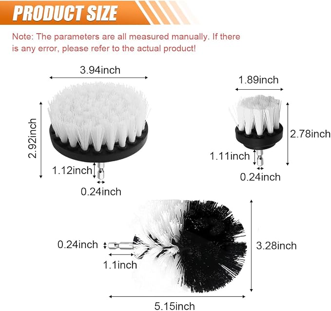 3PCS Car Detailing Drill Brush Set, Car Interior Power Scrubber Brush, Wheel Cleaner Drill Brush, Car Wash Cleaning Kit for Floor, Grout, Car Mats, Tub, Tile, Bathroom, Carpet (White)