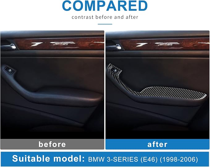 AIRSPEED Carbon Fiber Door Window Button Panel Cover for BMW E46 1998-2006, Center Console Interior Trim, Black Carbon Fiber