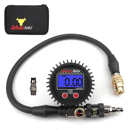 Digital Tire Inflator Gauge, 0-250 PSI, Heavy Duty Air Chuck with Quick Connect Coupler, Air Pressure Gun with Quick-Lock Air Chuck, Digital Tire Pressure Gauge with Inflator for Truck SUV