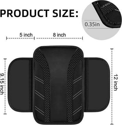 NBTEPEM 6 Pcs Black Car Accessories Set, Sport Leather Steering Wheel Cover 14.5-15inch Universal, Car Center Console Cover, Seat Belt Cushion, Cup Holder Coaster (Black Carbon Fiber)