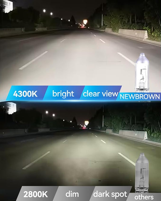NEWBROWN 9006 HB4 Headlight Bulbs 200% brightness 4300K White 12V/51W HB4 9006 Bulb Halogen Long Life Replacement P22D (9006/HB4, 2 Pack)