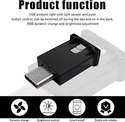 povtii USB Type C LED Ambient Light, Mini 8 Colors RGB LED Light, Adjustable Brightness Interior Atmosphere Lamp for Automotive, Home, Laptop, Lighting Parts Car Accessories