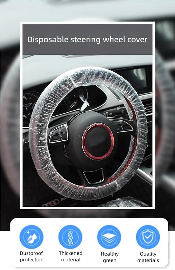 Disposable Steering Wheel Covers 100PCS PE Plastic Clear Protectors with Stretch Elastic for Scratch Prevention Universal Fit Car Interior Accessories