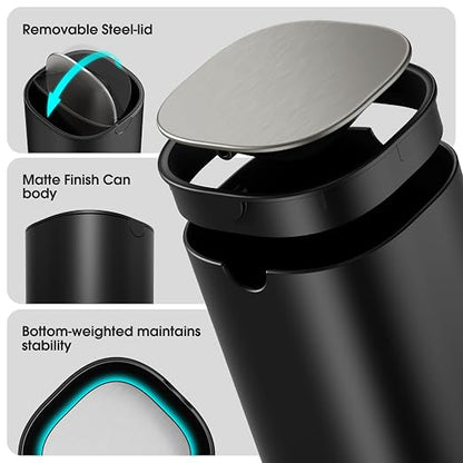 CEROELDA Mini Desktop Trash Can with Swing-Top Lid, 0.4 Gal/1.5L Tabletop Trash Can, Small Wastebasket for Bathroom Countertop, Vanitie, Coffee Area, or Office (Black)