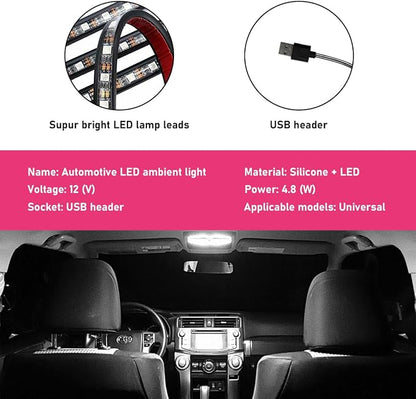 Car LED Strip Light, 24 LEDs RGB Neon Interior Atmosphere Lights, 12V Under Dash Ambient Night Light, USB Port Auto Interior Decorative Lamp, Universal Car Accessories (White)