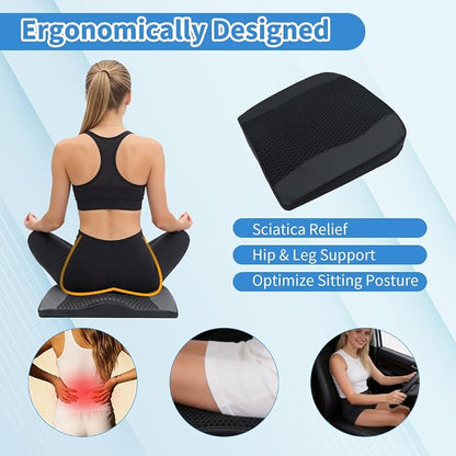 Car Seat Cushion for Long Driving Memory Foam Wedge Leather Cushion for Back Pain & Tailbone Pain Relief Non Slip & Ergonomic Car Seat Pillow Pad, Fit for Most Car Truck Office Chair & Wheelchair