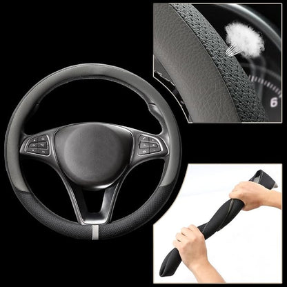 COFIT Breathable Steering Wheel Cover Microfiber Leather with Center Mark Design Universal Medium Size 14 1/2-15 Inch Gray and Black