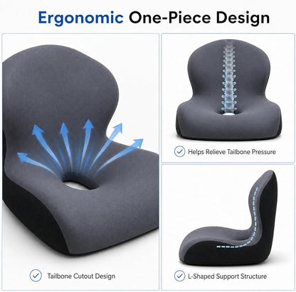 Memory Foam Office Chair Cushion with Back Support, Ergonomic Seat Cushion for Office Chair and Car Seat, Pressure Relief for Long Sitting (Dark Grey)