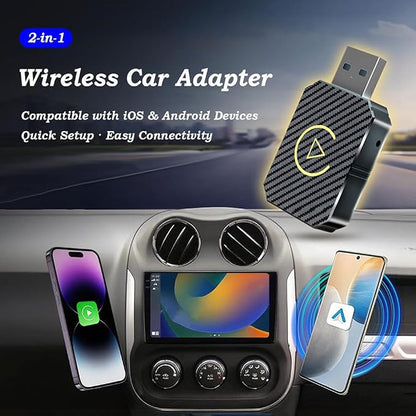 CarPlay Adapter, for Ford Bronco 2021-2024 Convert Wired to Wireless CarPlay, Plug and Play 2-in-1 CarPlay Fast & Stable Wireless Adapter,B-Gold