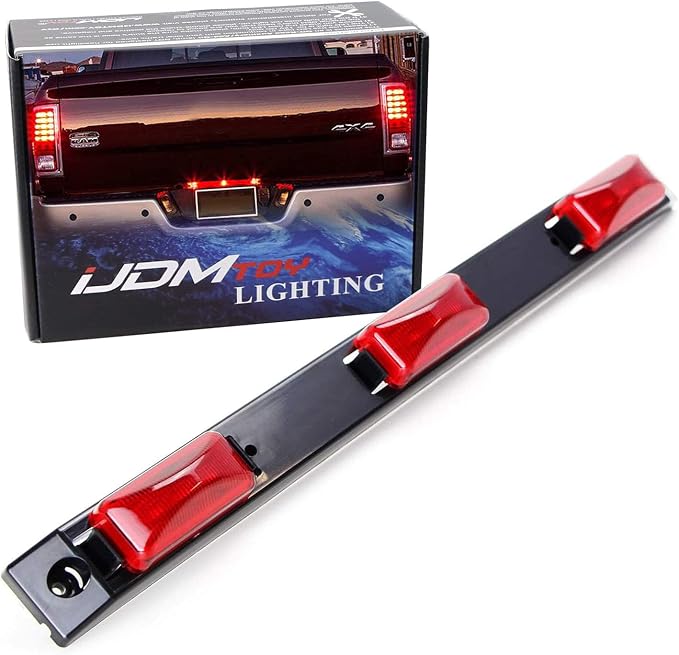 iJDMTOY OEM-Spec Red Lens 9-LED Rear Truck Bed Mounted Center Tailgate Running Light Bar, Compatible with 1999-2010 Ford F-250 F-350 F-450 DRW, Also Fit Other Truck/Pickup