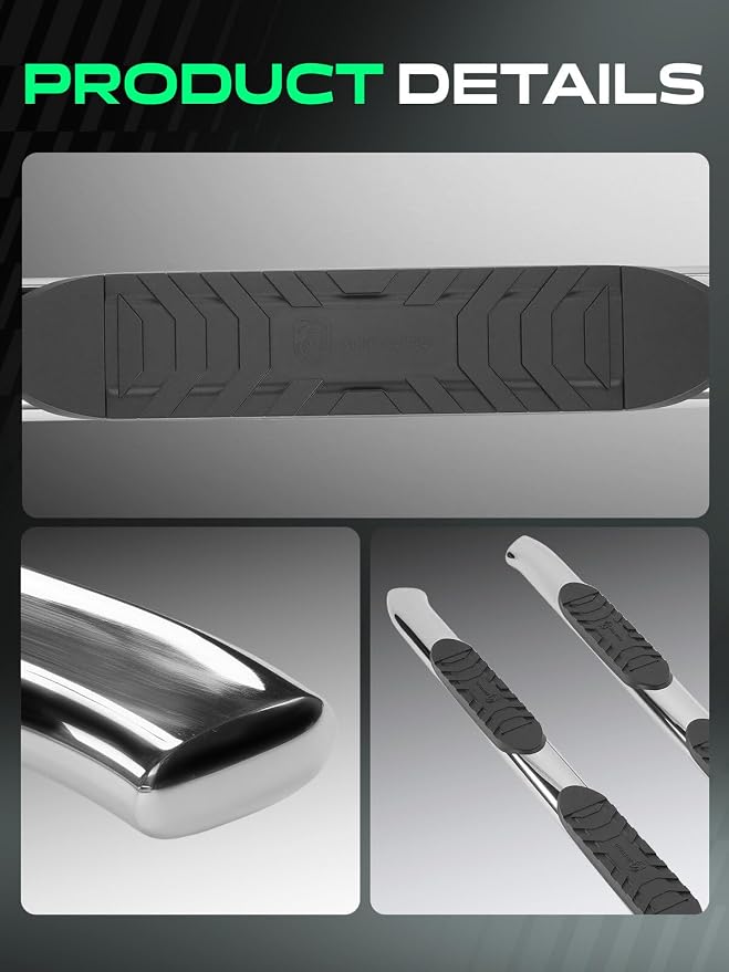 YHTAUTO 5 Inch Running Boards Side Steps Fit Ford F-150 2015-2026, F350/250/450/550 Super Duty 2017-2026 (Extended Cab/Super Cab) Oval Bent Ends Stainless Steel Polished Chrome, Truck Side Step Rails