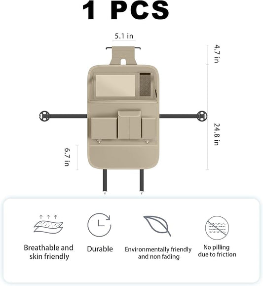 XDV Car Seat Organizers,Multi-functional Back Seat Protectors, Storage Pouches, and Tray Holders (for Cars, Kids, Seat Back and Rear Seats) (Plain Beige, 1 Pcs)