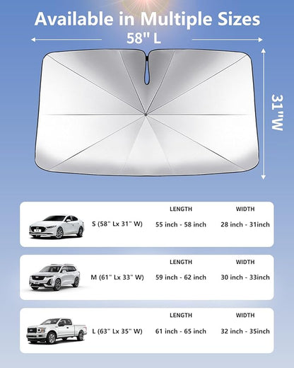 Windshield Sun Shade Umbrella for Car, Foldable Car Windshield Sunshade UV Block Heat Insulation, Fits Sedan SUV Truck, Compatible with Camry Accord Civic CRV Model Y Ideal Gifts for Men & Women