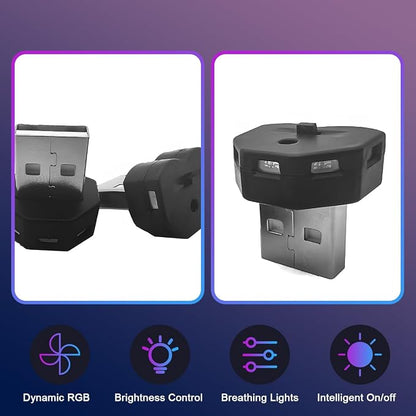 2PCS USB LED Car Interior Atmosphere Lamp, Portable Mini Vehicle Ambient Lighting Kit, Plug-in USB Interface Automotive Night Light Decor Accessories, Universal Fit